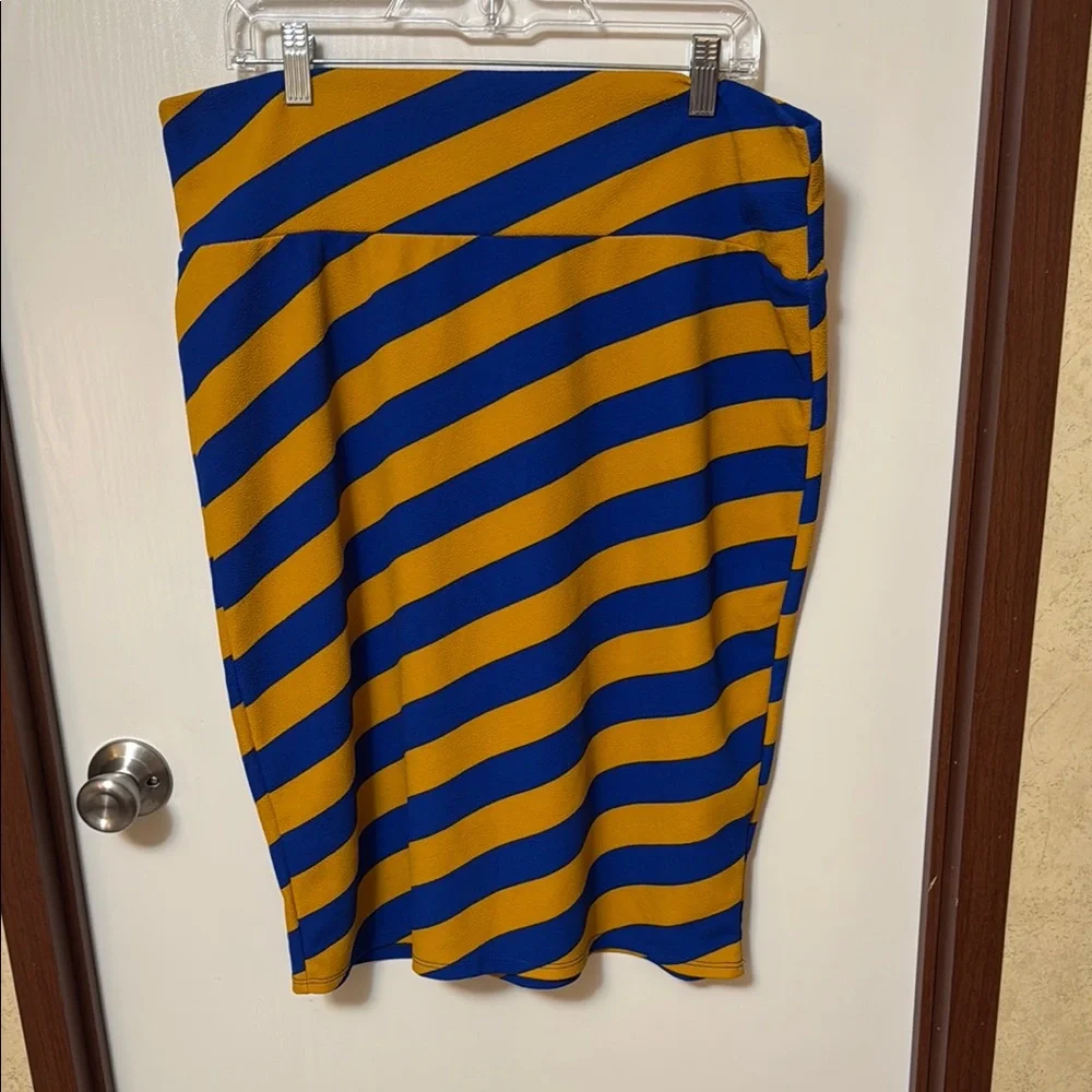 LulaRoe Striped Blue and Yellow Women's Pencil Skirt Size 3XL